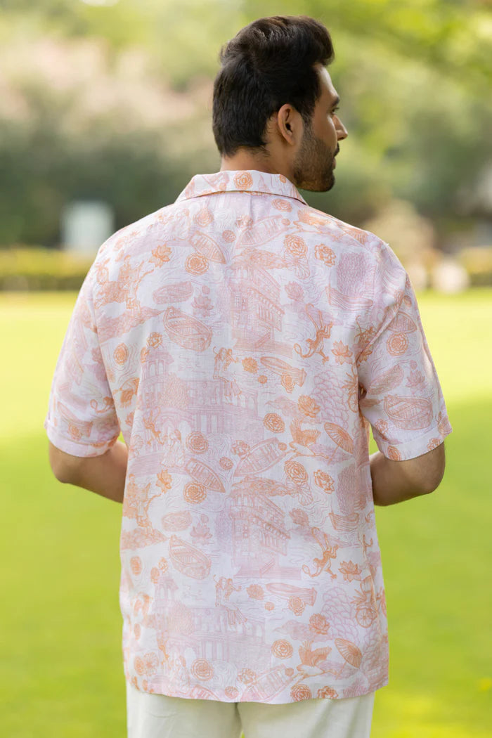 Men's Shawl Collar Shirt - Banaras - Orange