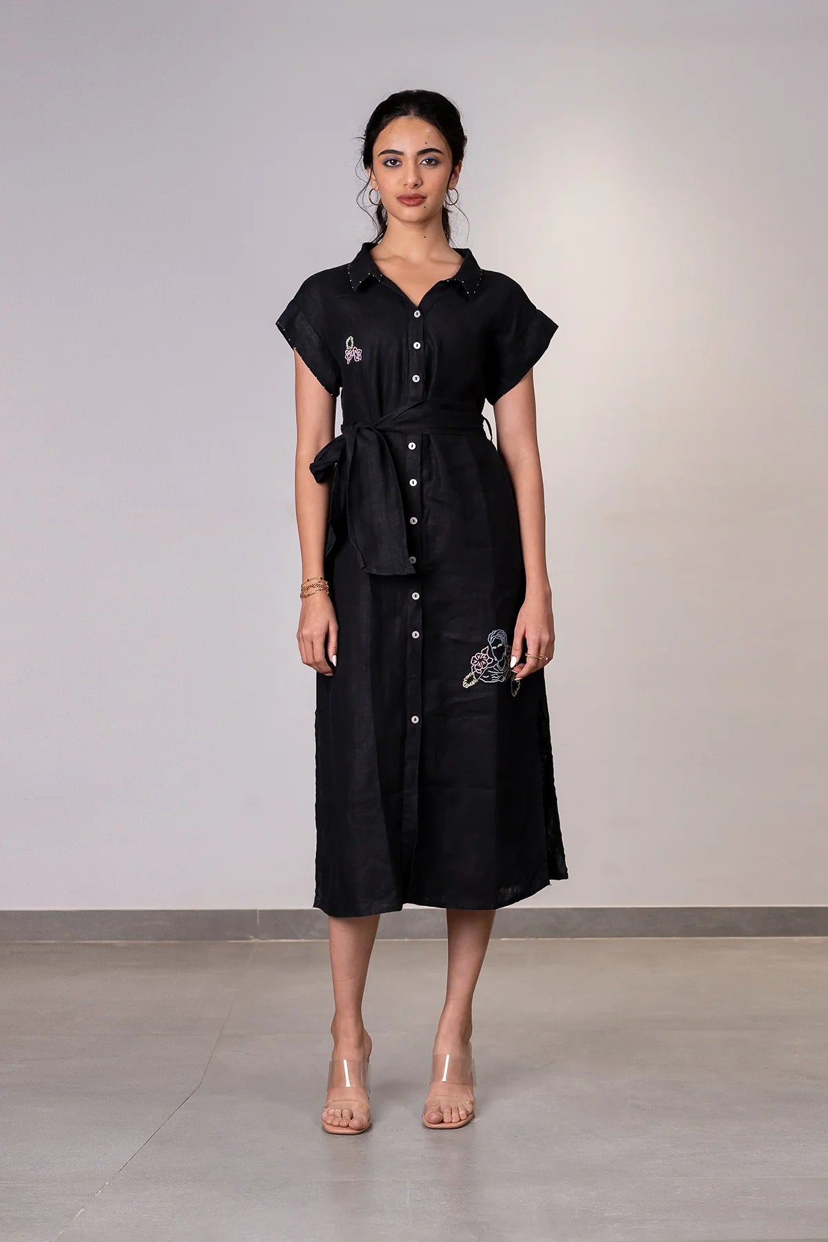 Linen Kimono Dress - Black