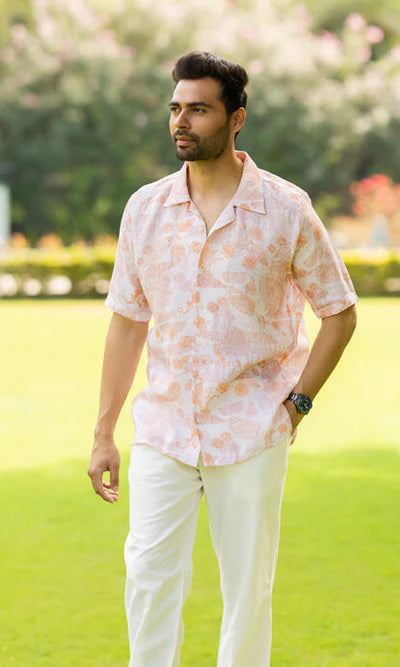 Men's Shawl Collar Shirt - Banaras - Orange