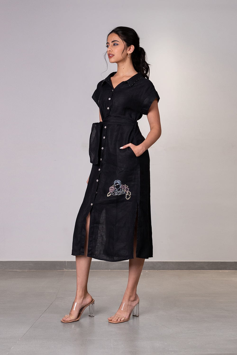 Linen Kimono Dress - Black