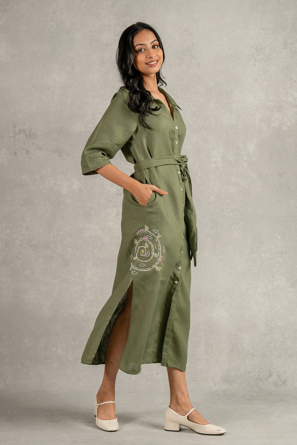 Linen Yavie Dress - Olive