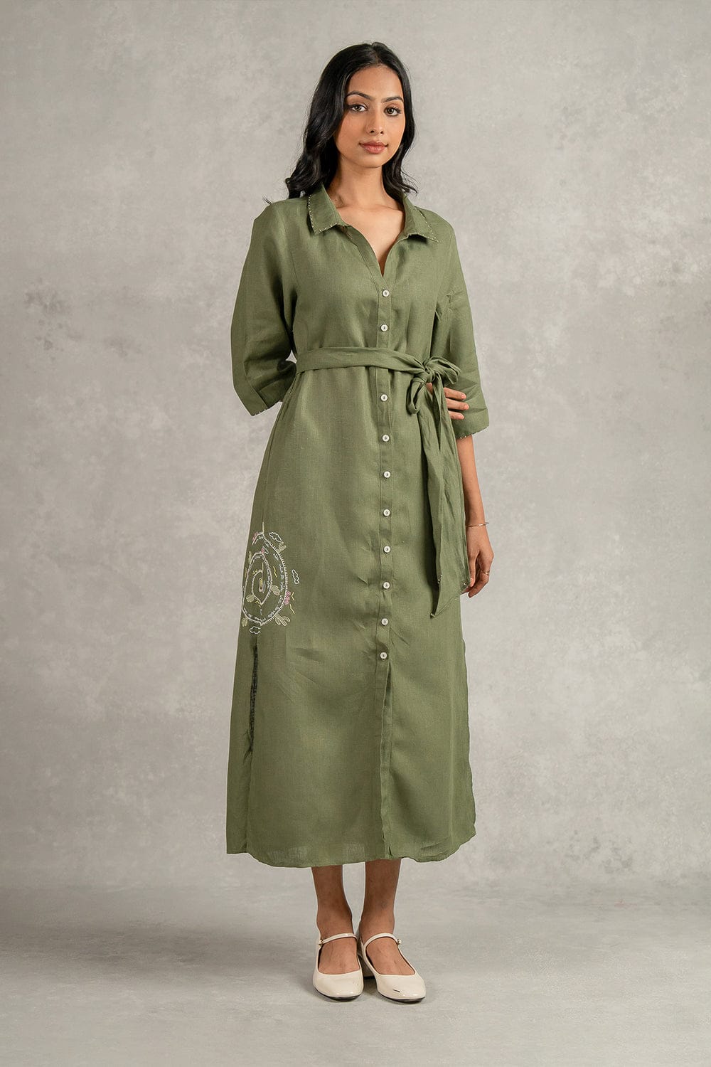 Linen Yavie Dress - Olive