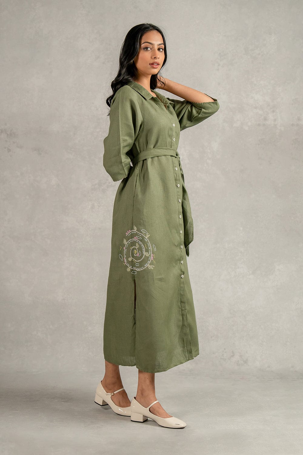 Linen Yavie Dress - Olive