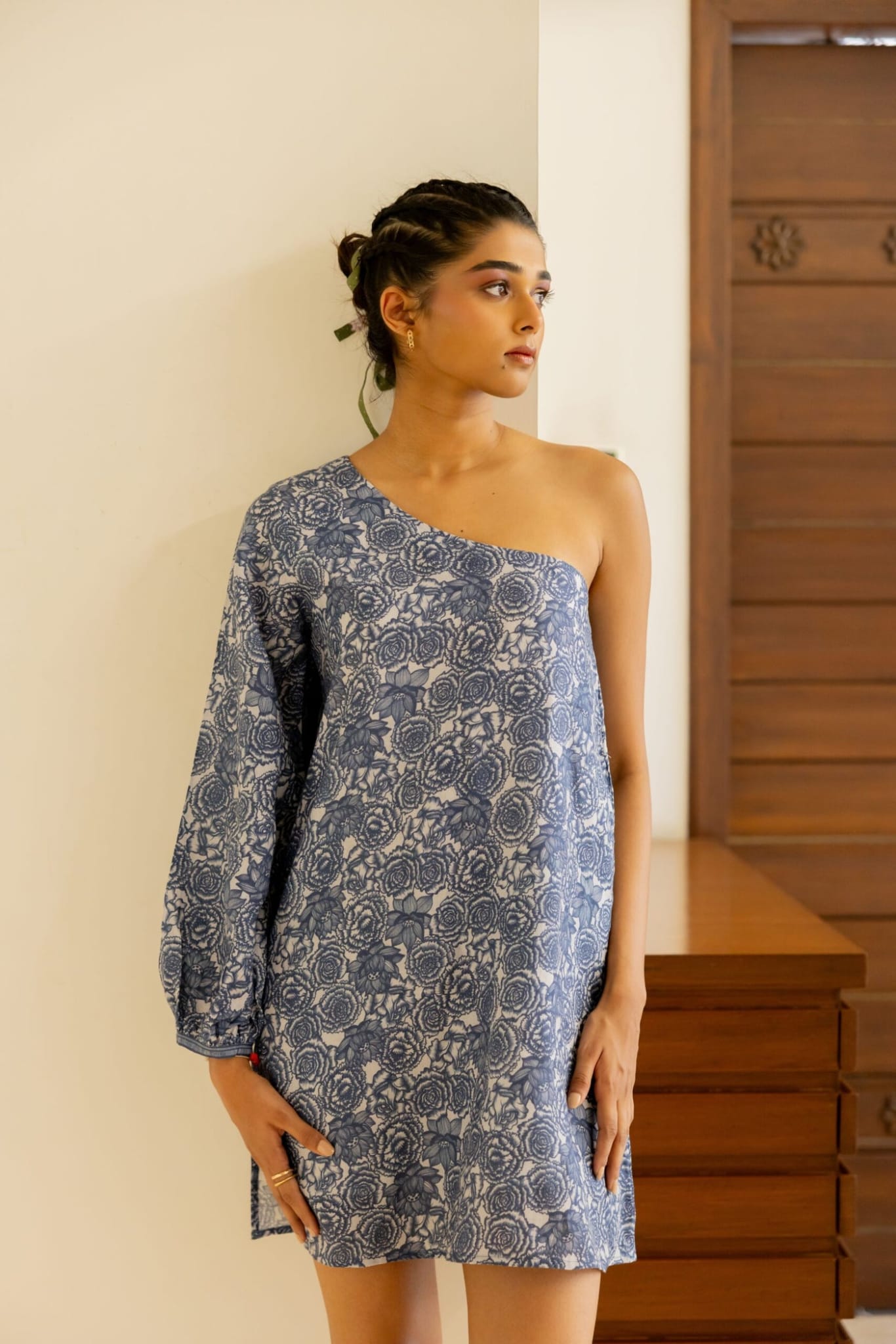 Blue Floral One shoulder dress