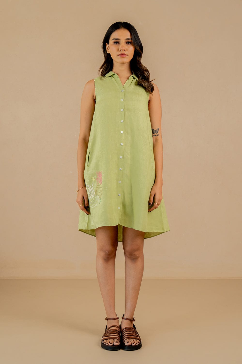 Linen Kai Dress - Green