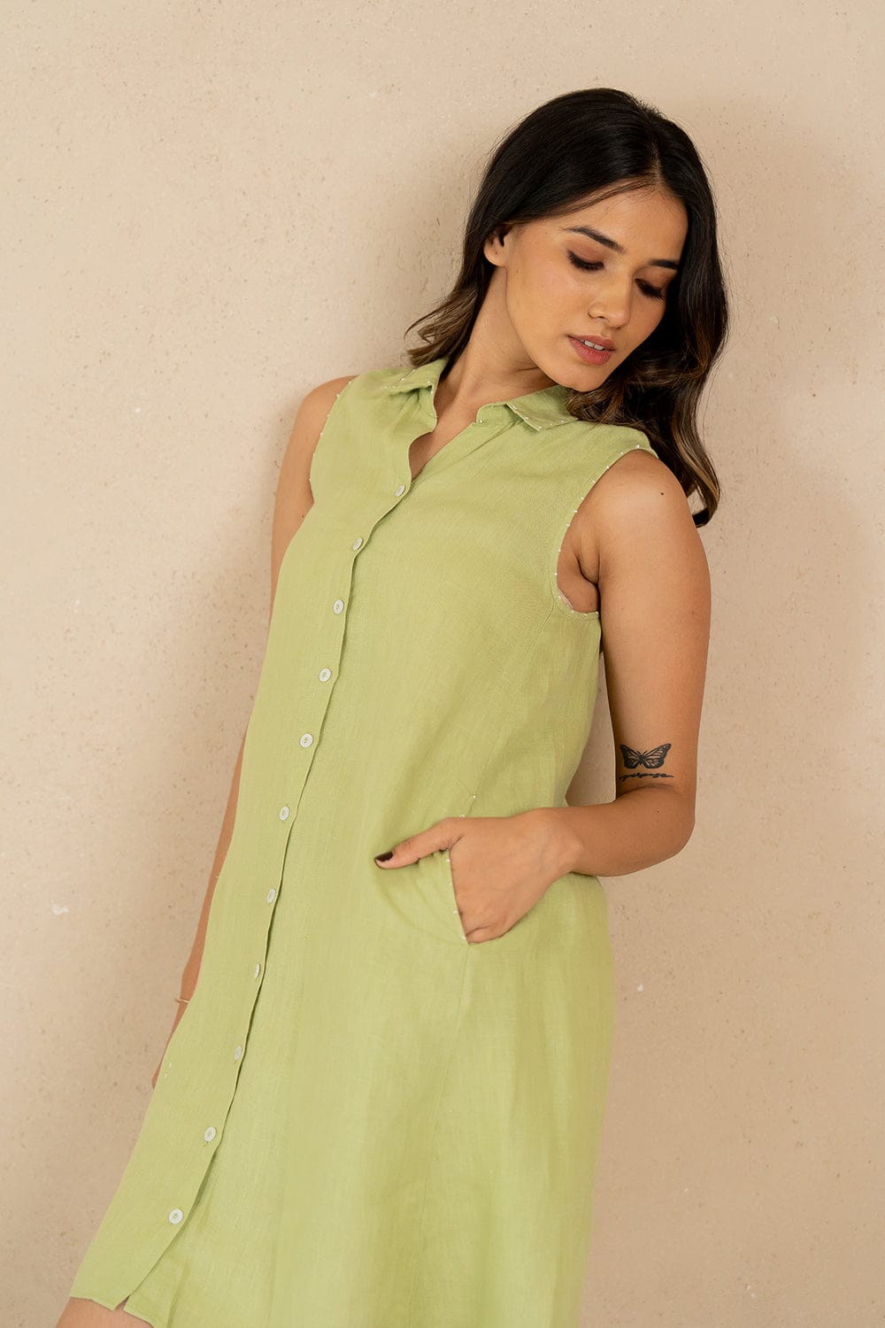 Linen Kai Dress - Green