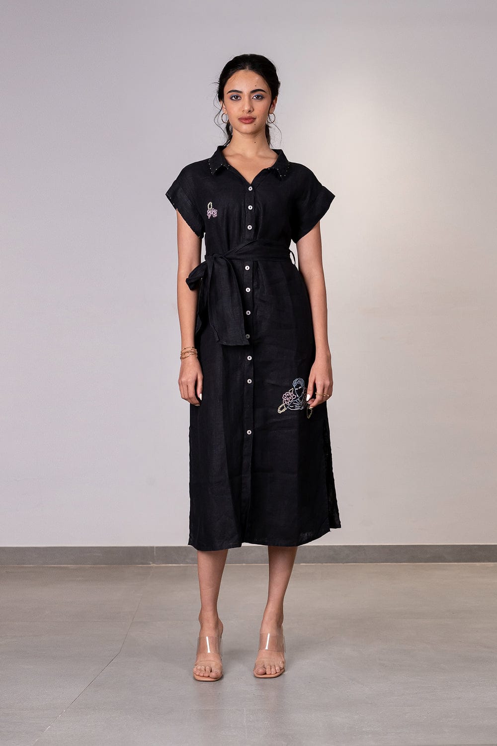 Linen Kimono Dress - Black