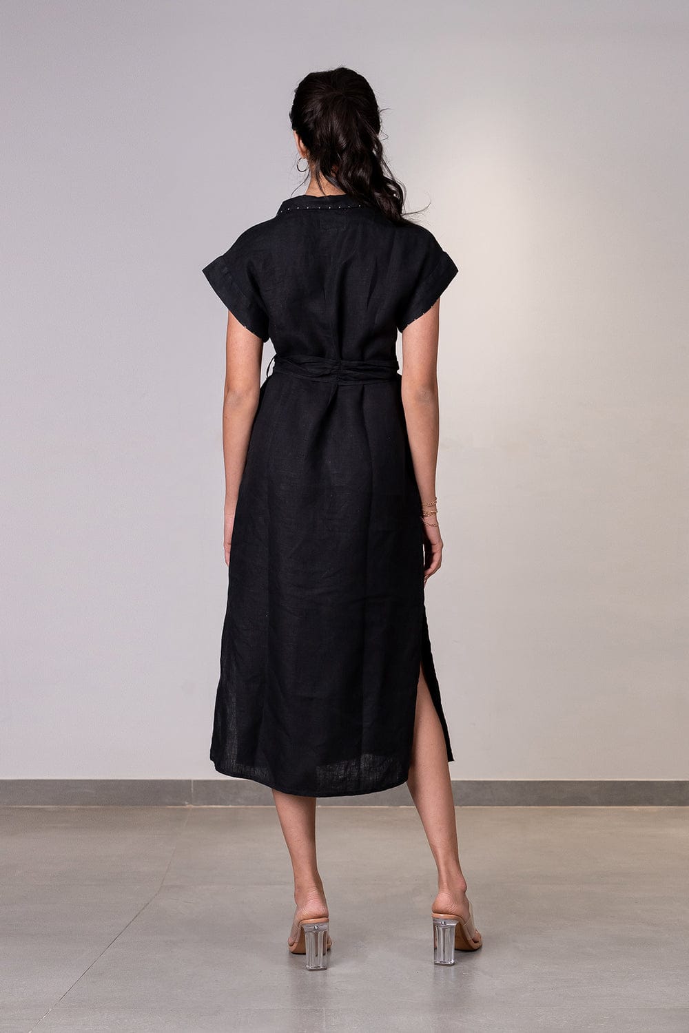 Linen Kimono Dress - Black
