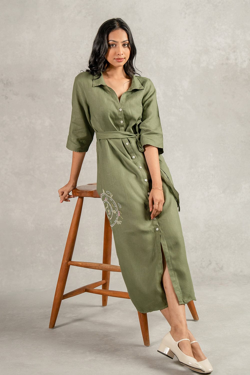 Linen Yavie Dress - Olive